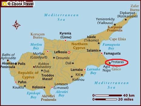 Протарас на карте Кипра