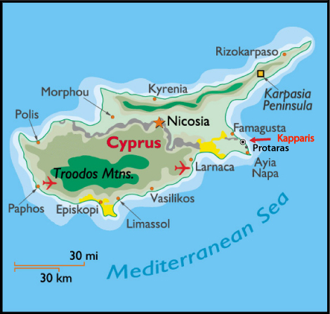 Карта и география Кипра - Ларнака, Лимассол, Айя-Напа, Протарос, Пафос,  Никосия